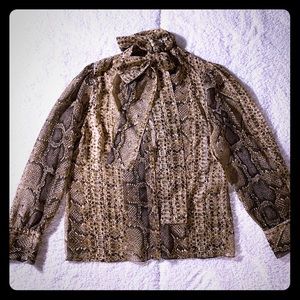 ZARA LIKE NEW Patterned Blouse with Tie, Size M